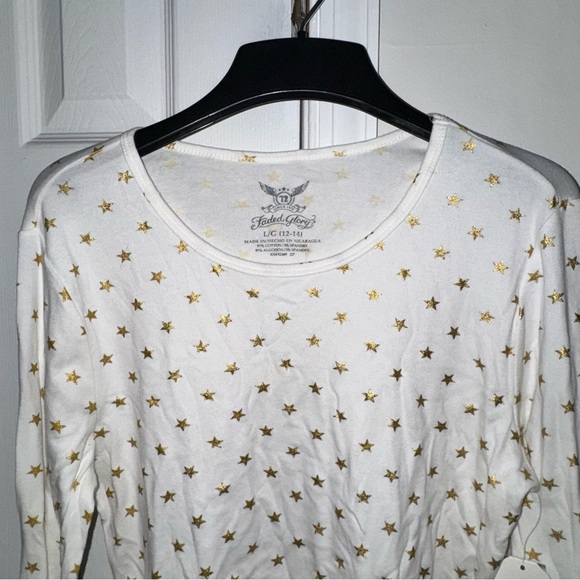 Faded Glory Women's LG 12-14 White Gold Star Print Long Sleeve T-Shirt Top NWT - Picture 1 of 14